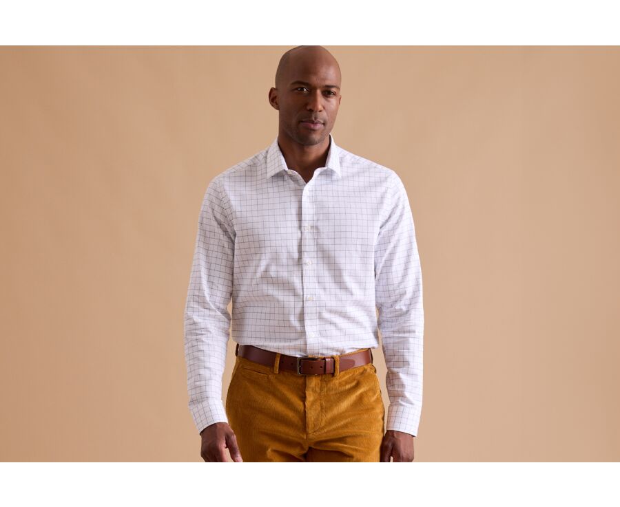 Chemise blanche carreaux vert - Col français - SERGIUS