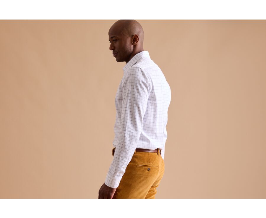 Chemise blanche carreaux vert - Col français - SERGIUS