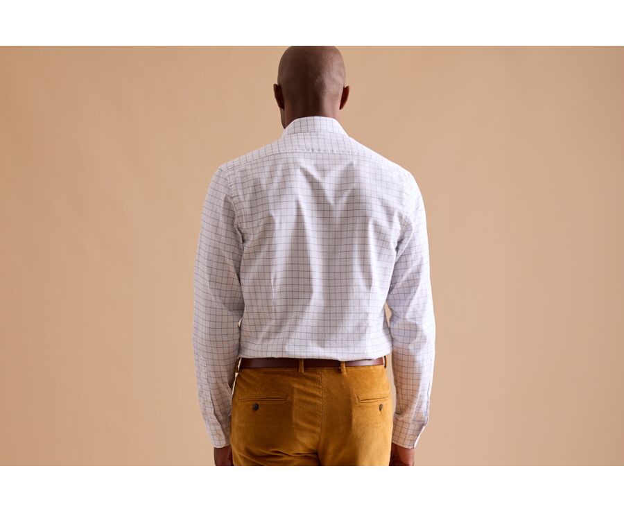 Chemise blanche carreaux vert - Col français - SERGIUS