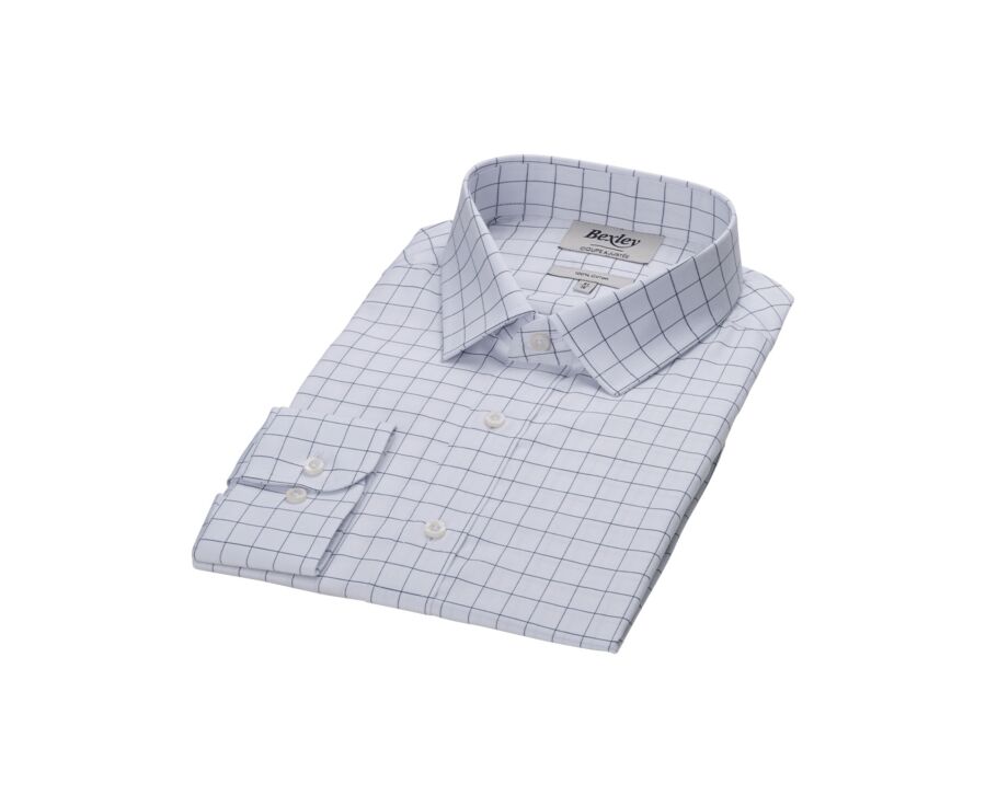 Chemise blanche carreaux vert - Col français - SERGIUS