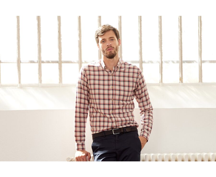 Chemise flanelle Rouge et Ecru - Poche poitrine - ALDERICK