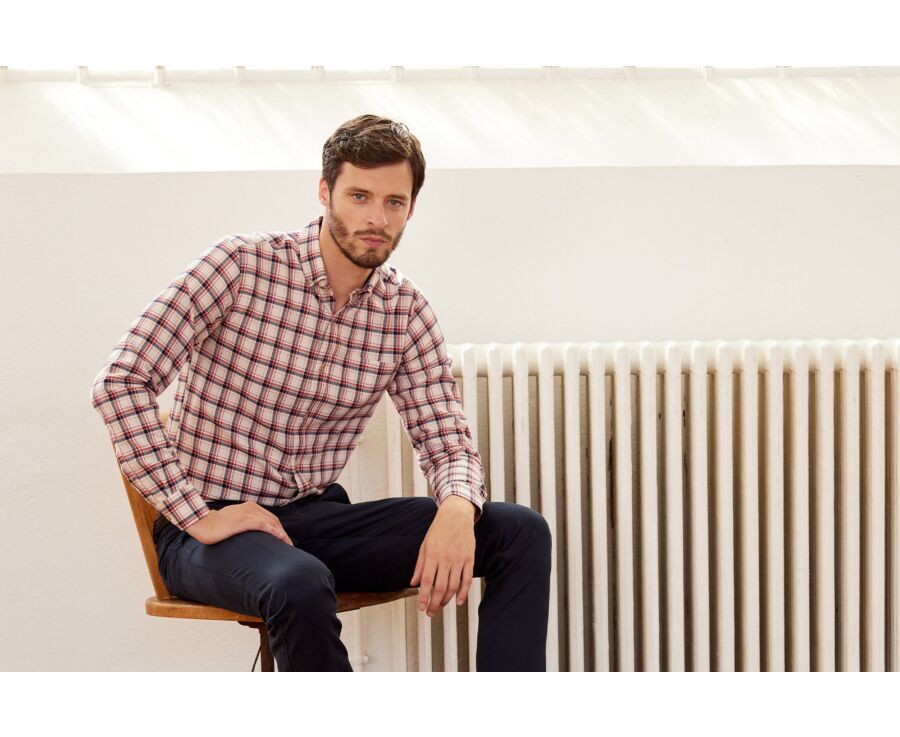 Chemise flanelle Rouge et Ecru - Poche poitrine - ALDERICK