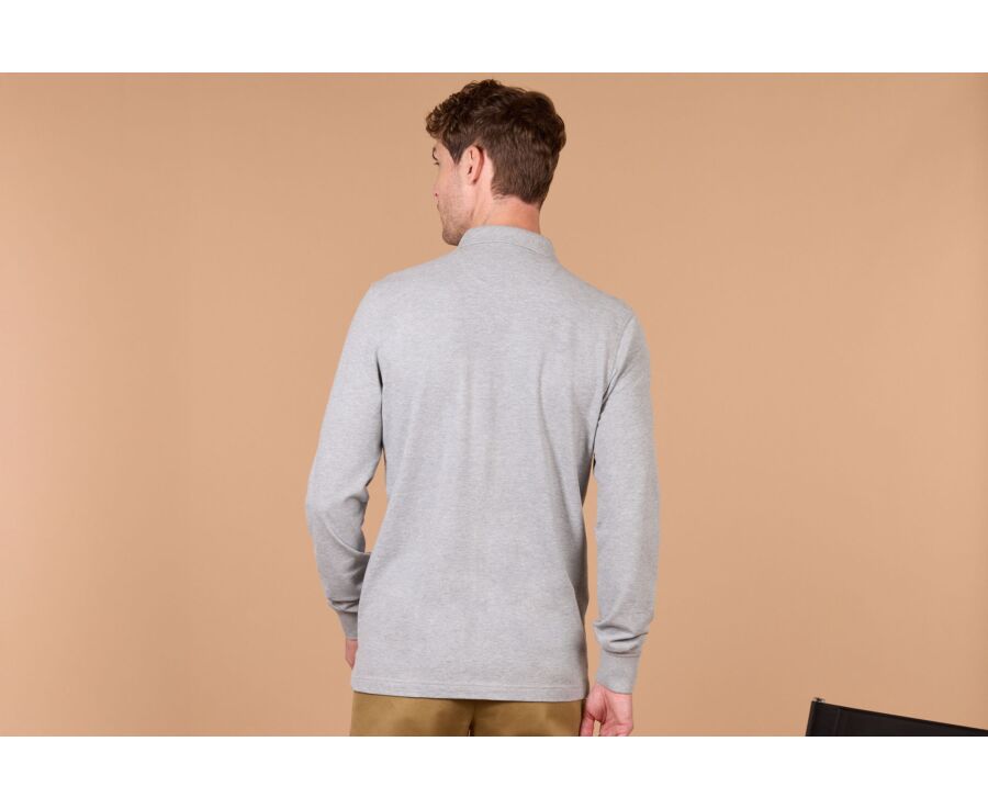Polo manches longues homme gris chiné en coton piqué - ALEC II ML