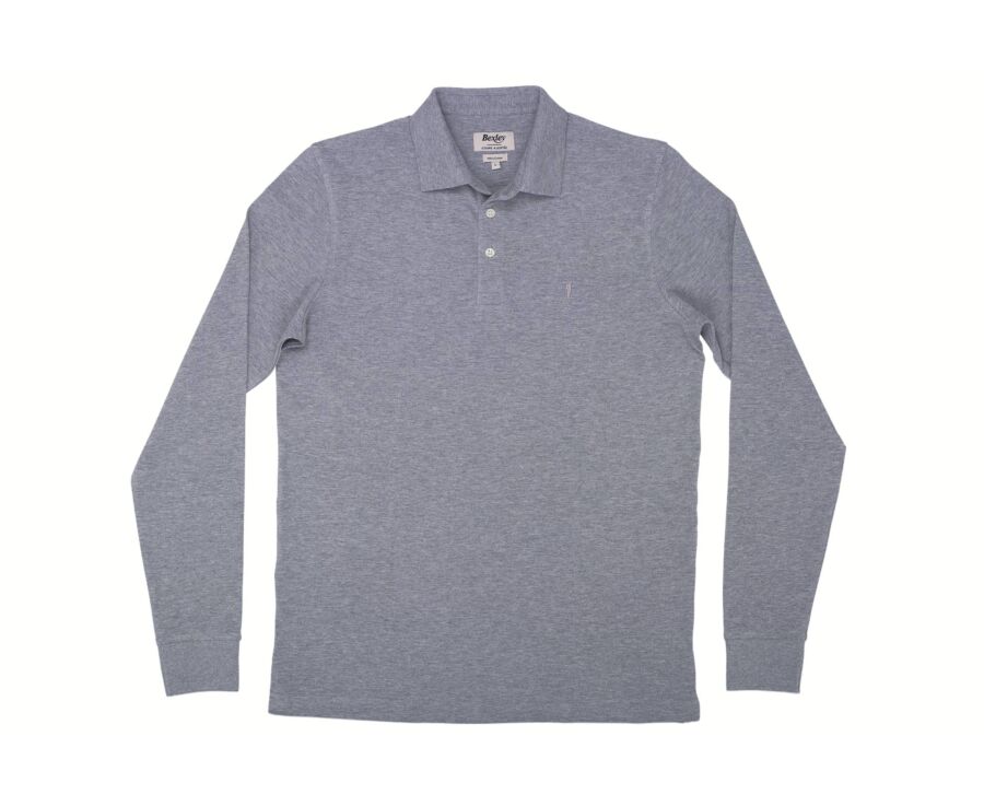 Polo manches longues homme gris chiné en coton piqué - ALEC II ML