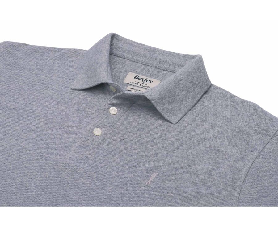 Polo manches longues homme gris chiné en coton piqué - ALEC II ML