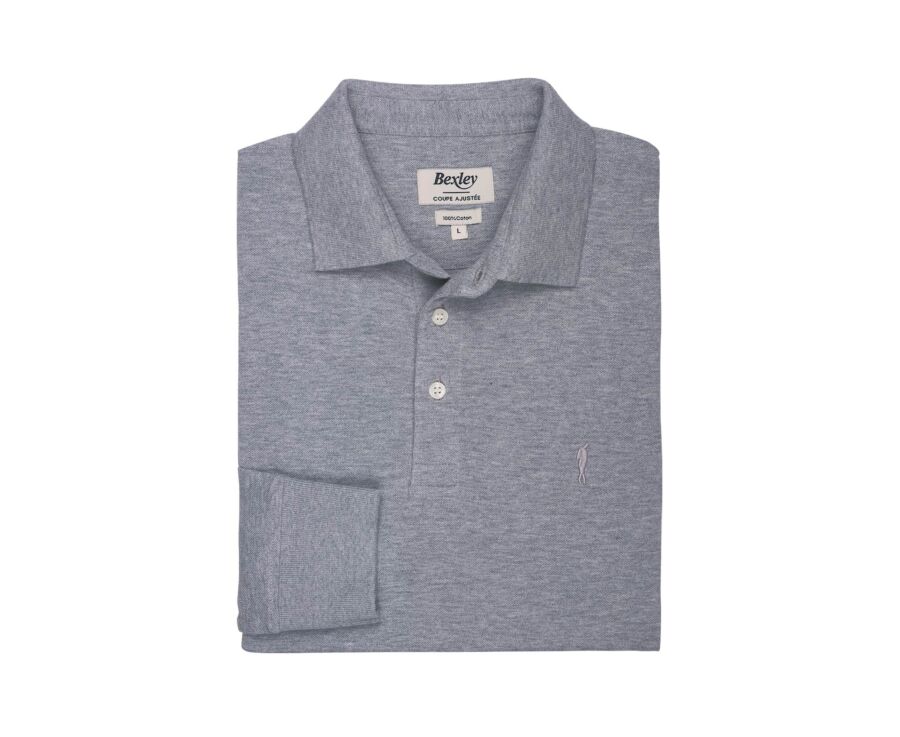 Polo manches longues homme gris chiné en coton piqué - ALEC II ML