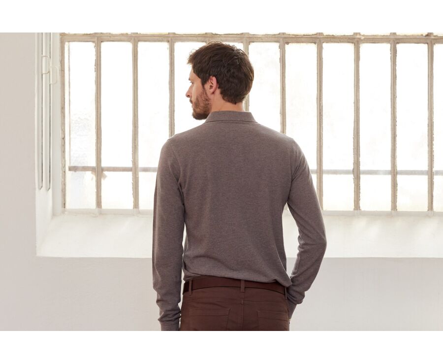 Polo manches longues homme Taupe chiné - ALEC II ML