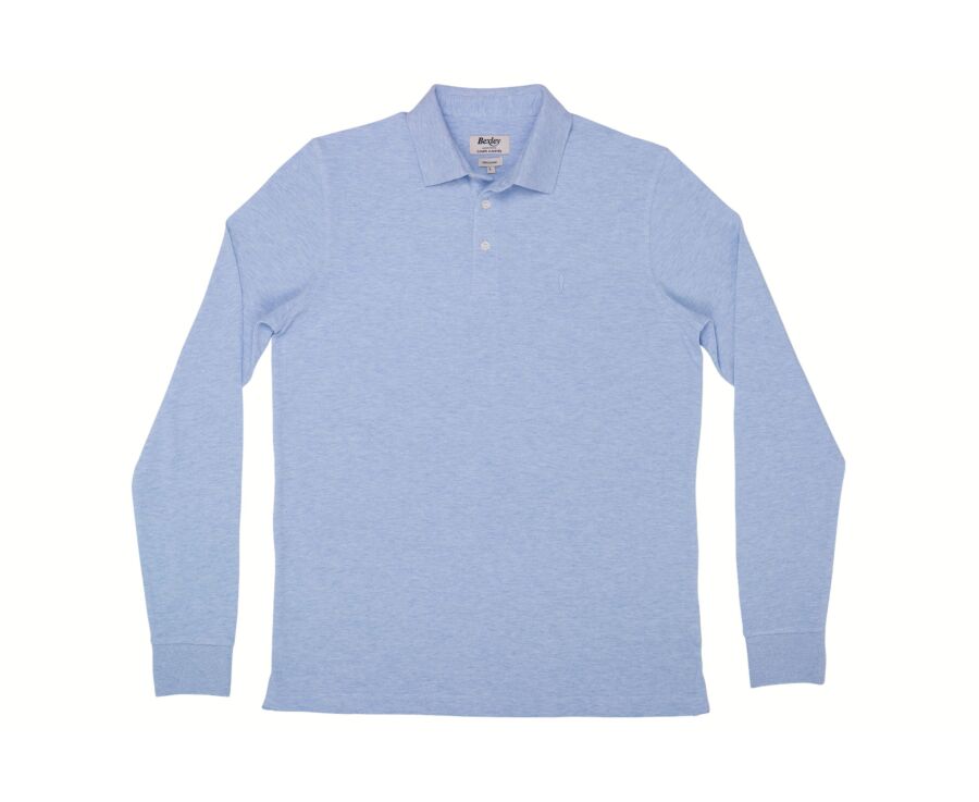 Polo manches longues homme bleu ciel chiné en coton piqué - ALEC II ML