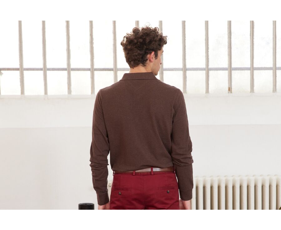 Polo manches longues homme Chocolat Chiné Foncé  - ALEC II ML