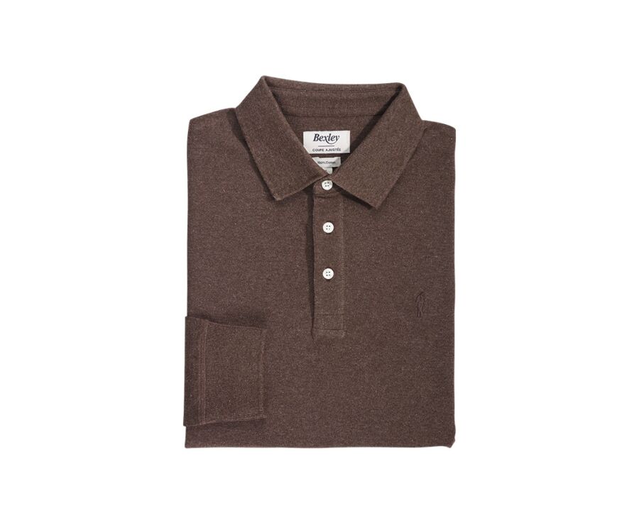Polo manches longues homme Chocolat Chiné Foncé  - ALEC II ML