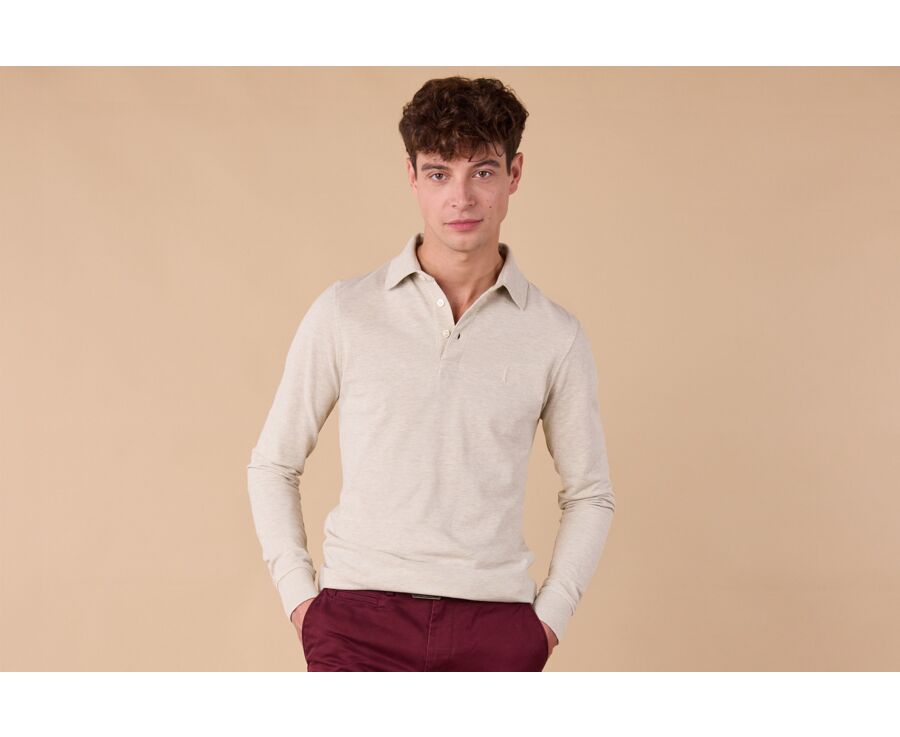 Polo manches longues homme - Beige Clair Chiné - ALEC II ML