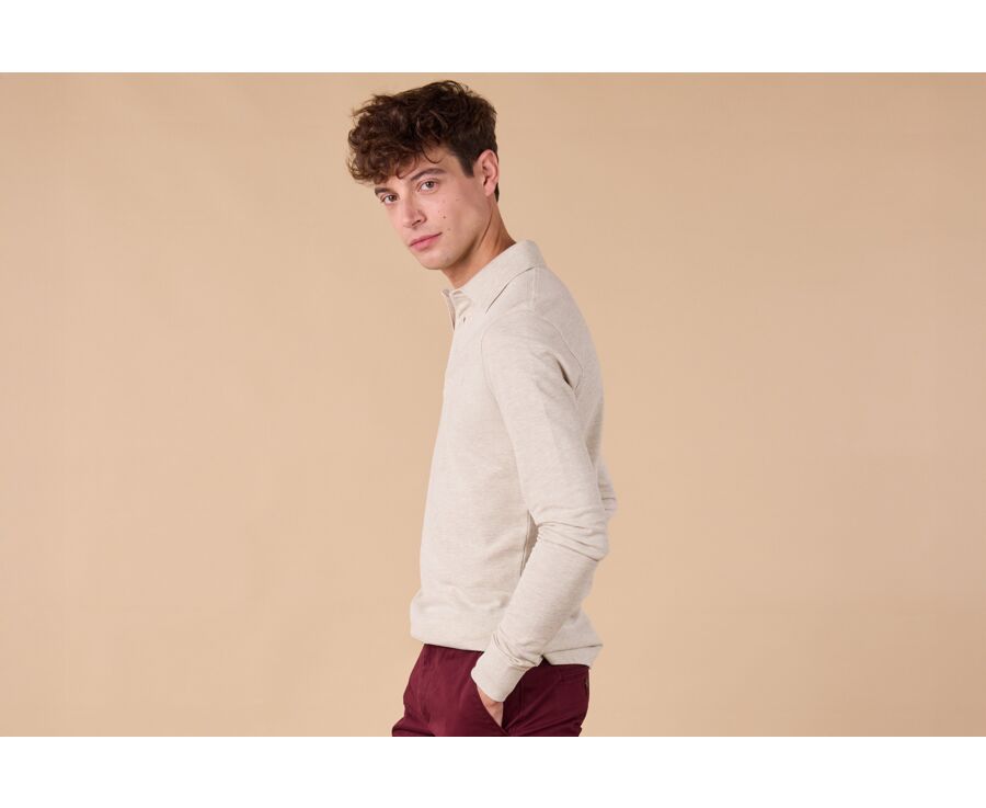 Polo manches longues homme - Beige Clair Chiné - ALEC II ML