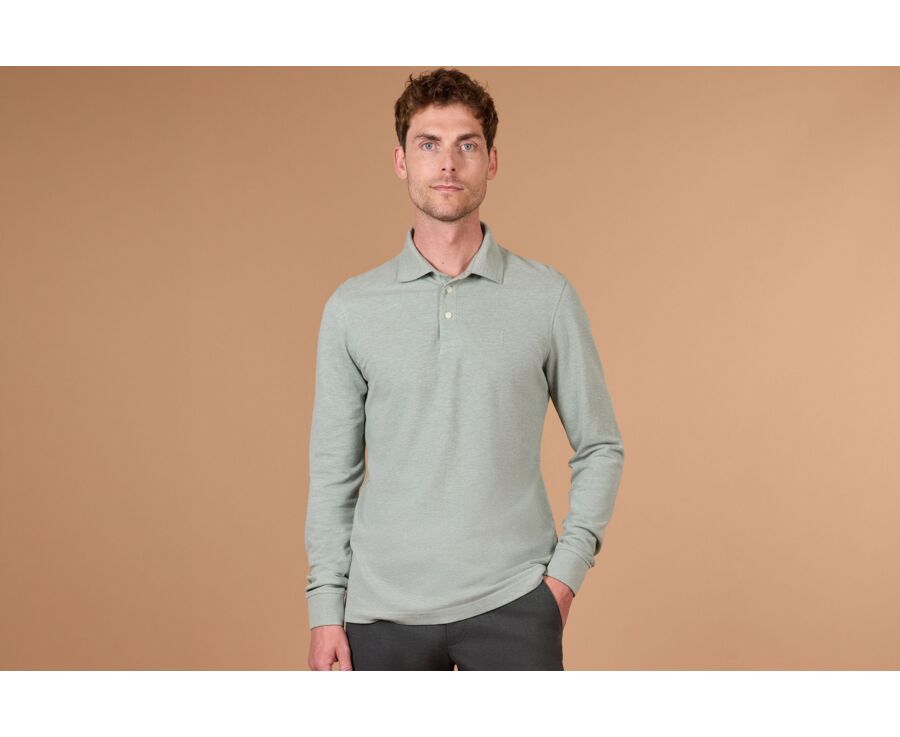 Polo manches longues homme vert tilleul en coton piqué - ALEC II ML