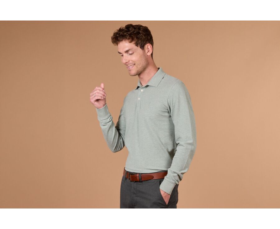 Polo manches longues homme vert tilleul en coton piqué - ALEC II ML