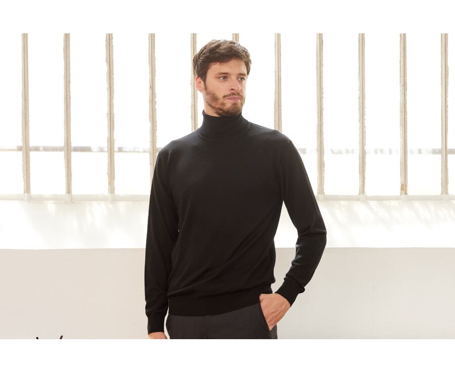Pull col roulé homme Noir - EMERINOS