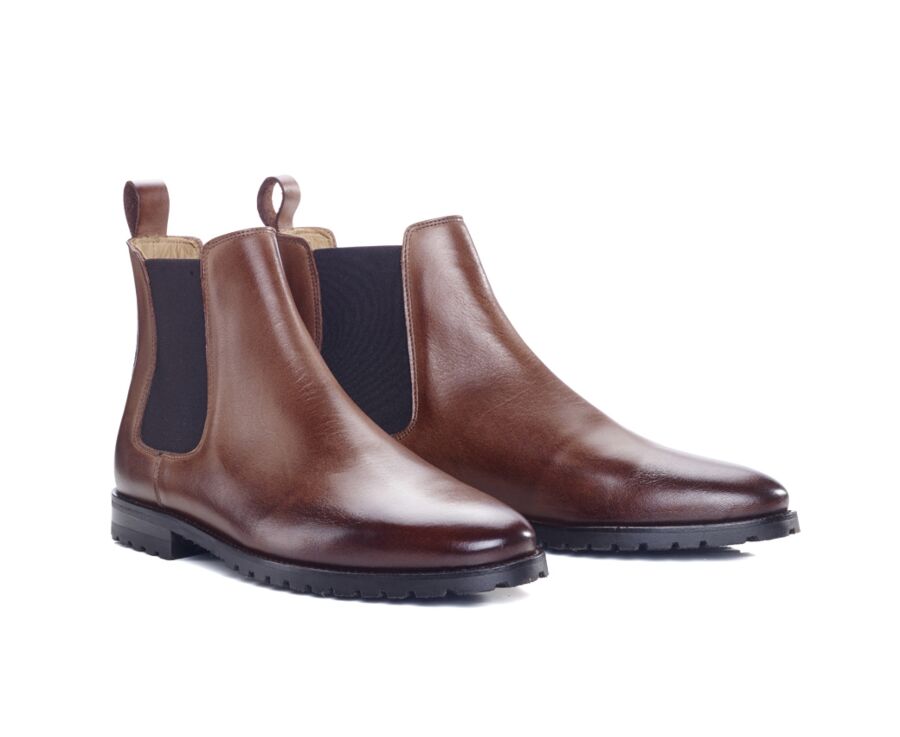 Chelsea boots semelle gomme avec talon bottier Chocolat Patiné Bentfield Gomme Bexley