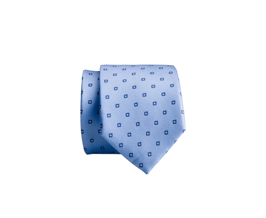 Cravate homme Soie Motif Micro Fleur Bleu Ciel et Gris