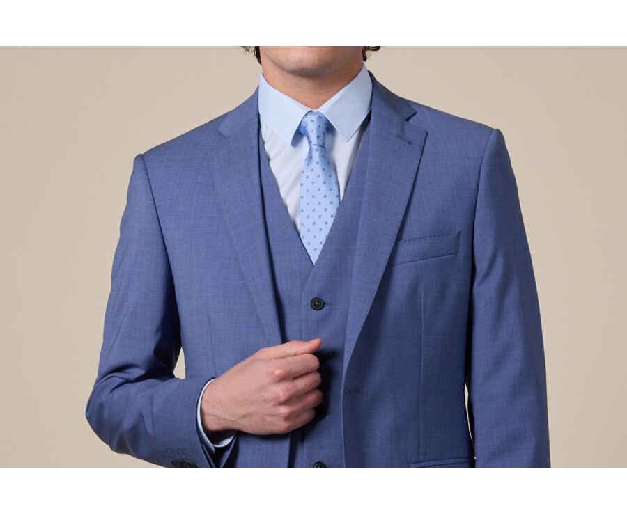 Cravate homme Soie Motif Micro Fleur Bleu Ciel et Gris