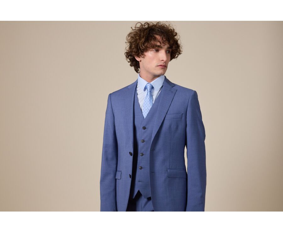 Cravate homme Soie Motif Micro Fleur Bleu Ciel et Gris