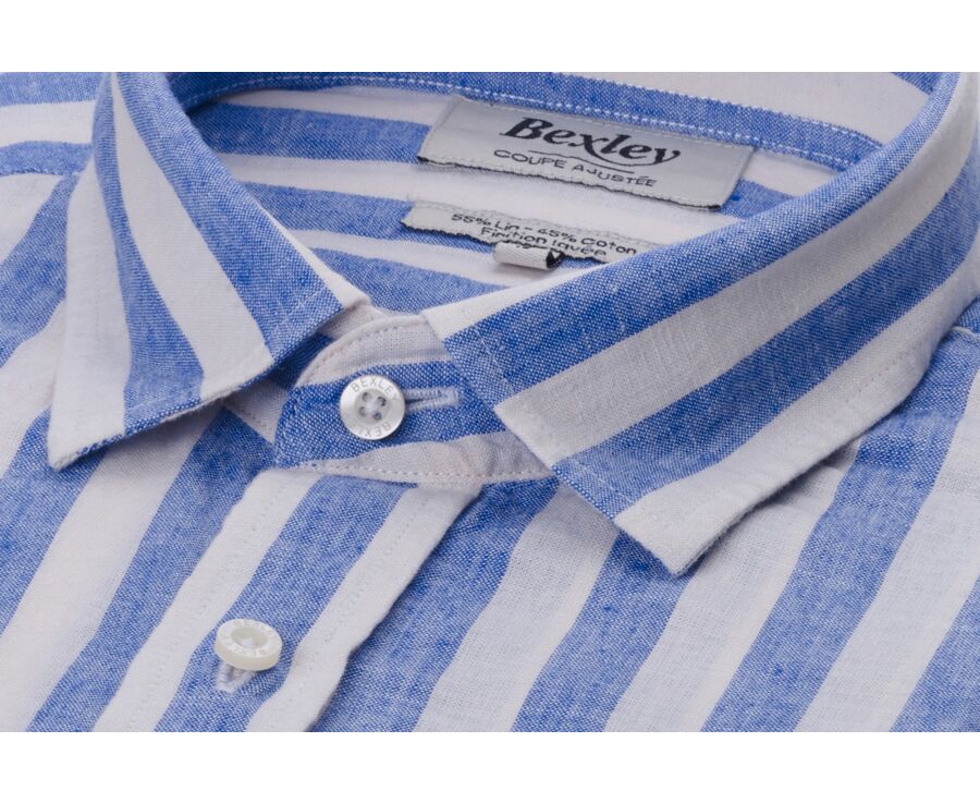 Chemise coton lin rayée Bleu et Blanc - BRUNIEN