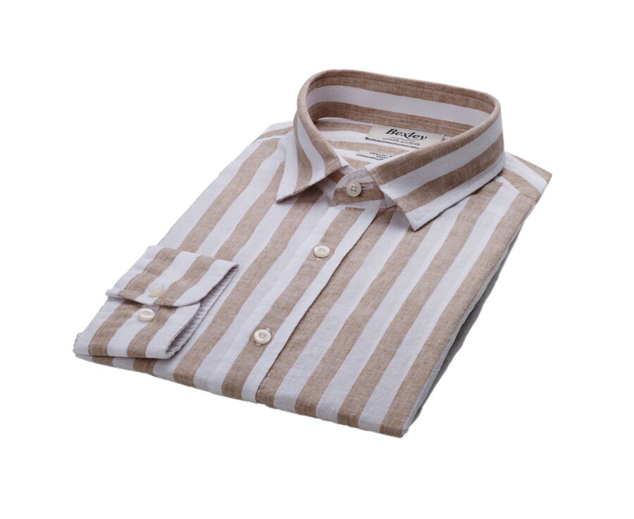 Chemise coton lin rayée Camel et Blanc - BRUNIEN