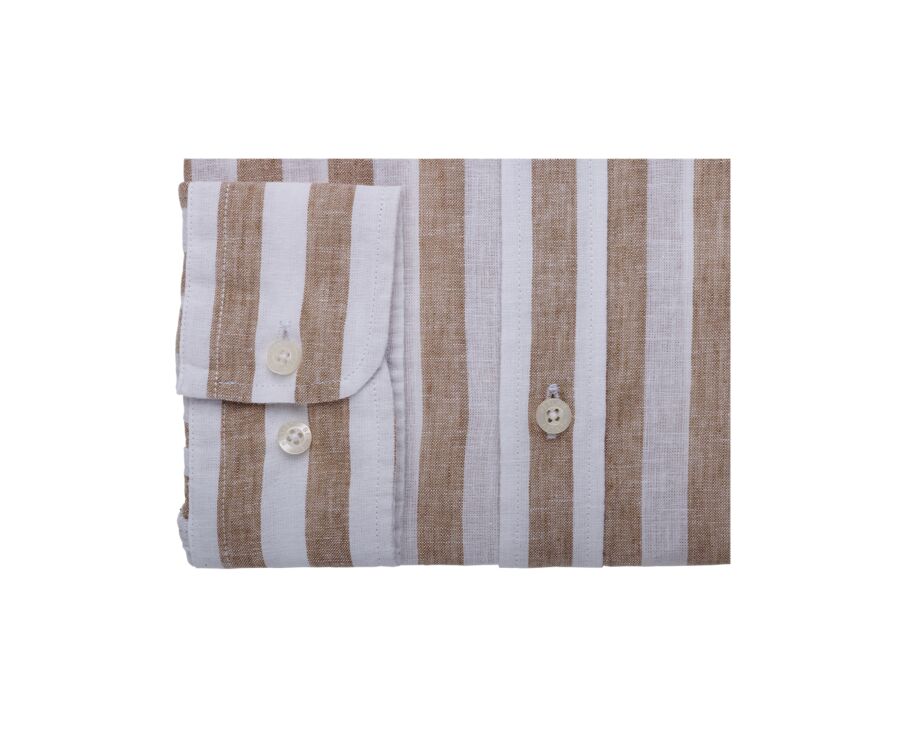 Chemise coton lin rayée Camel et Blanc - BRUNIEN