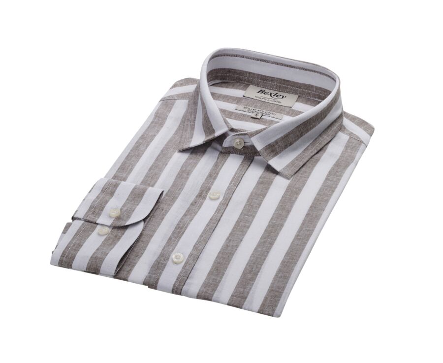 Chemise coton lin rayée Kaki et Blanc - BRUNIEN
