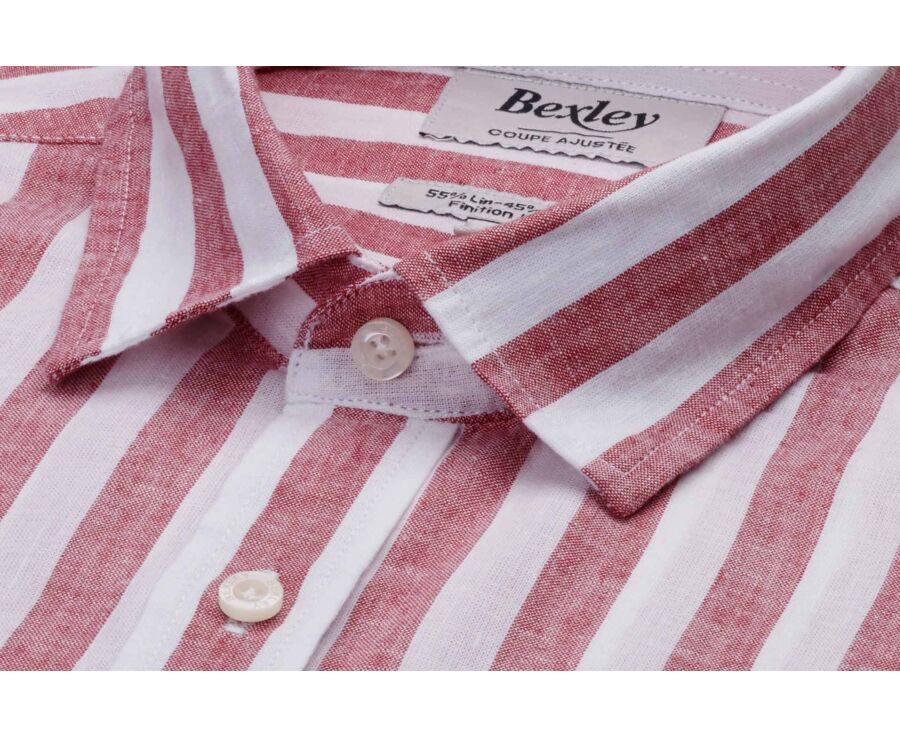 Chemise coton lin à rayures Rouge Basque et Blanc - BRUNIEN