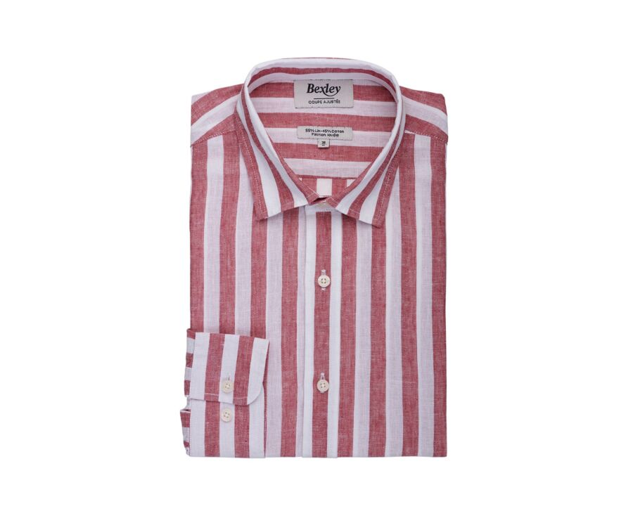 Chemise coton lin à rayures Rouge Basque et Blanc - BRUNIEN