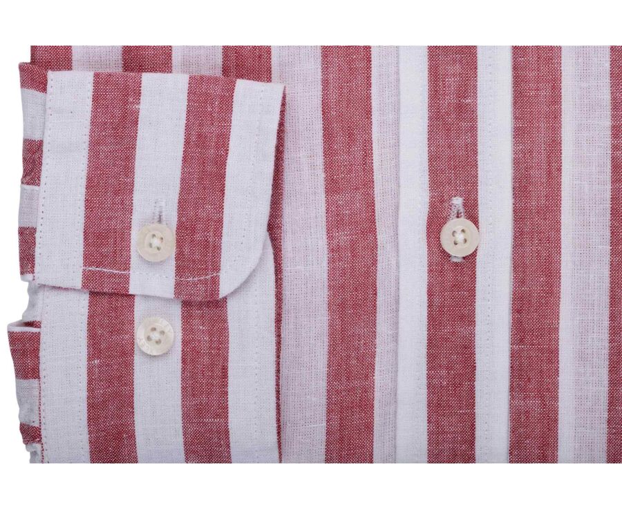 Chemise coton lin à rayures Rouge Basque et Blanc - BRUNIEN