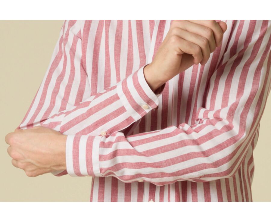 Chemise coton lin à rayures Rouge Basque et Blanc - BRUNIEN