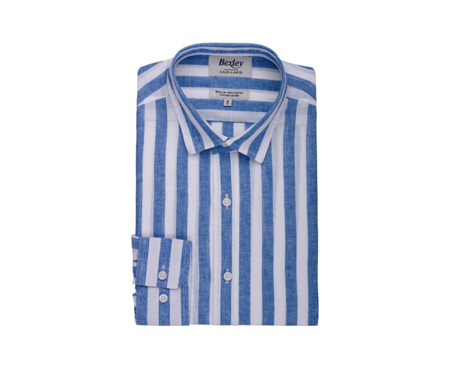 Chemise en coton et lin à rayures bleu et blanc - BRUNIEN