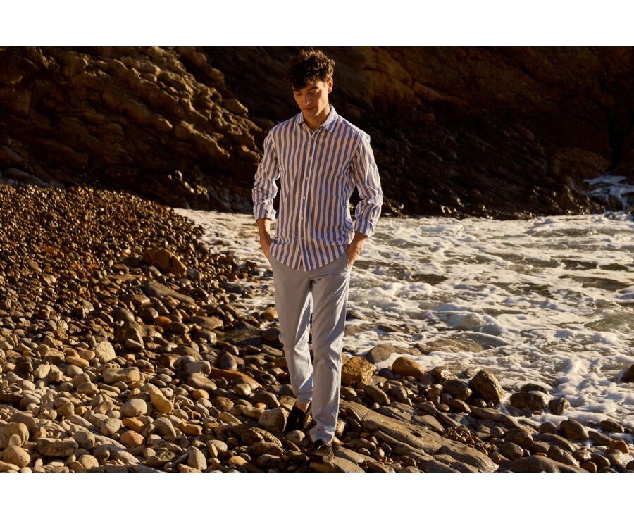 Chemise en coton et lin à rayures bleu et blanc - BRUNIEN
