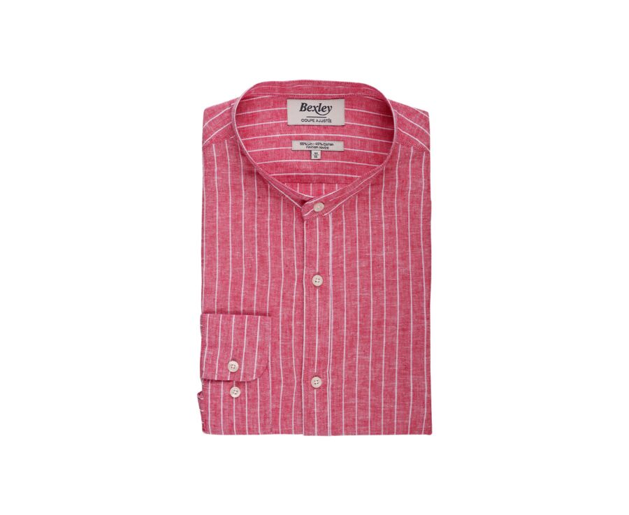 Chemise coton lin Chambray Rouge Liseré Blanc - ELRIC