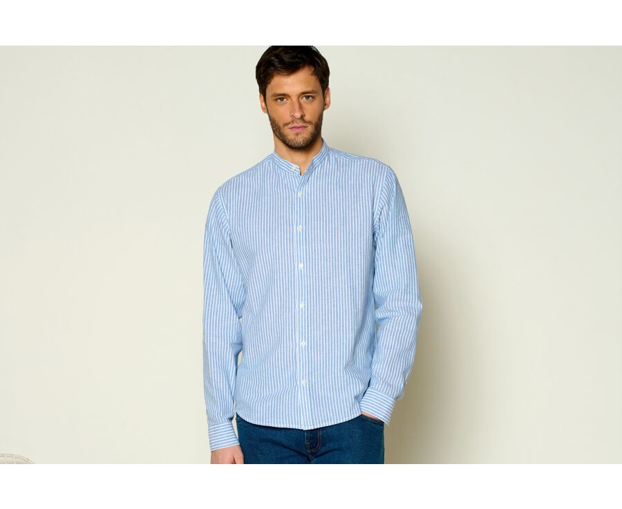 Chemise chambray à rayures fines Bleu Vintage & blanches - DALBERT