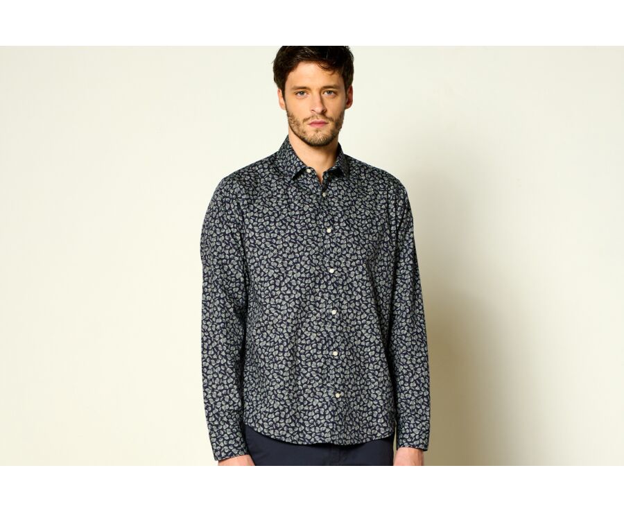 Chemise imprimée Navy et Vert sauge - Col français - ADELIN