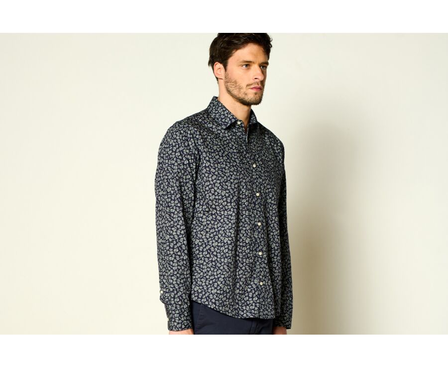 Chemise imprimée Navy et Vert sauge - Col français - ADELIN