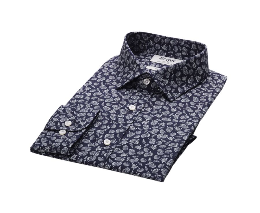 Chemise imprimée Navy et Vert sauge - Col français - ADELIN