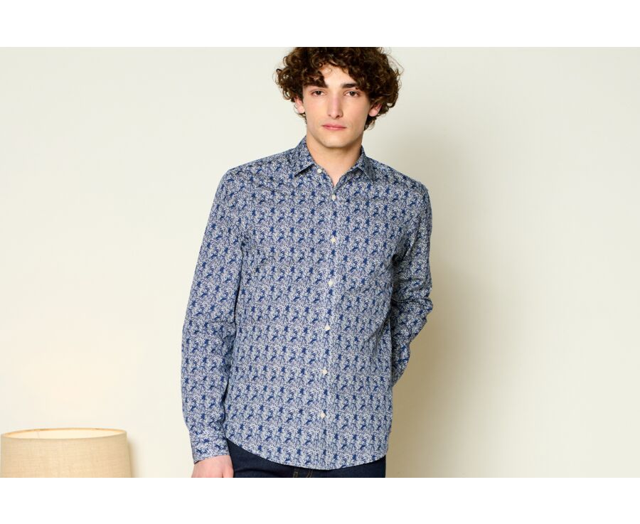 Chemise imprimée Navy et Blanche - Col français - BAPTISTIN