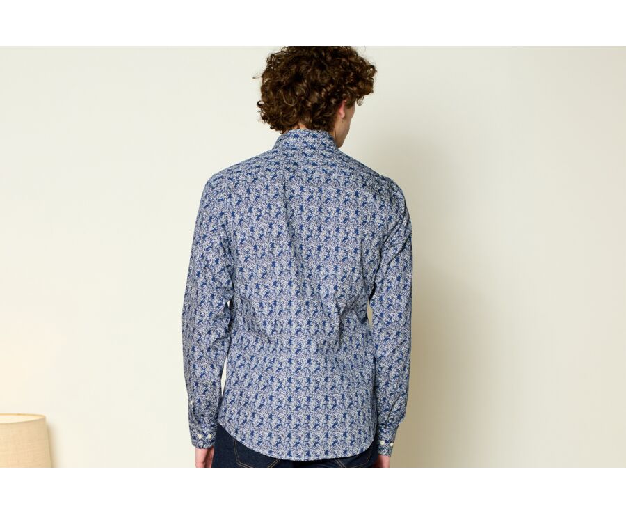 Chemise imprimée Navy et Blanche - Col français - BAPTISTIN