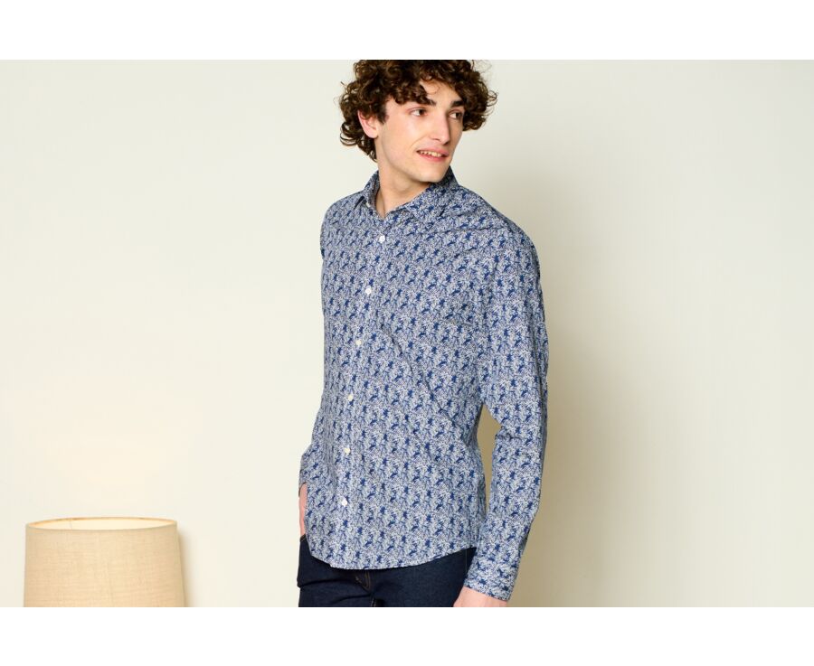 Chemise imprimée Navy et Blanche - Col français - BAPTISTIN
