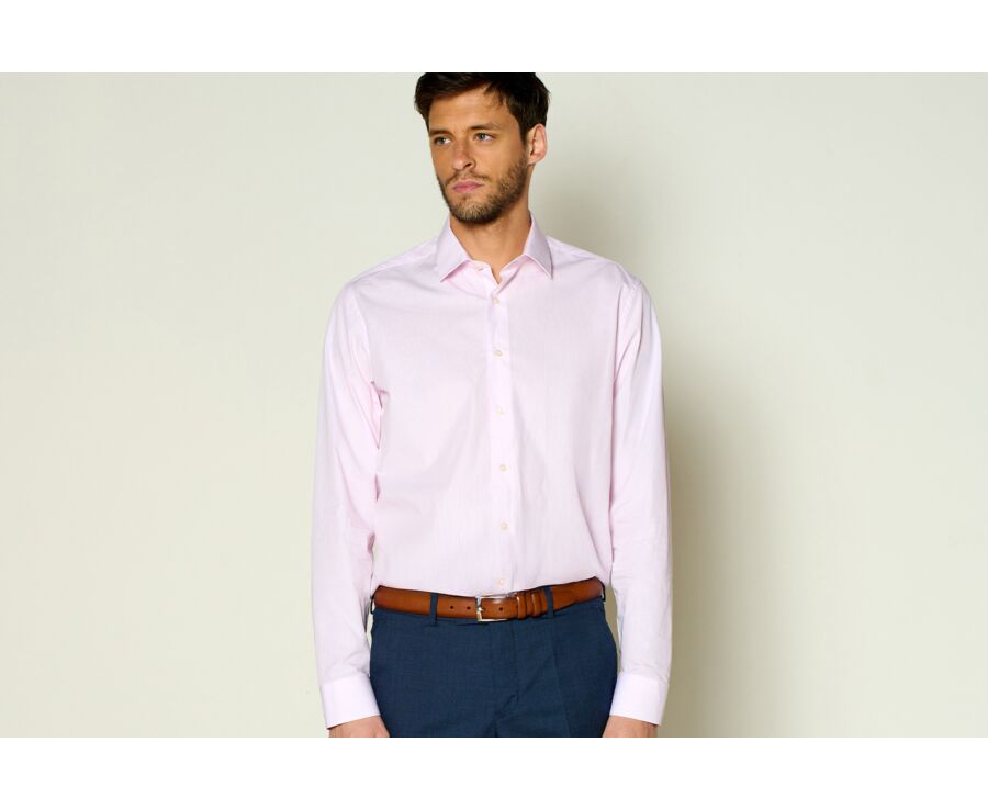 Chemise Rose et Blanche en coton - Col français - GUILHEM CLASSIC
