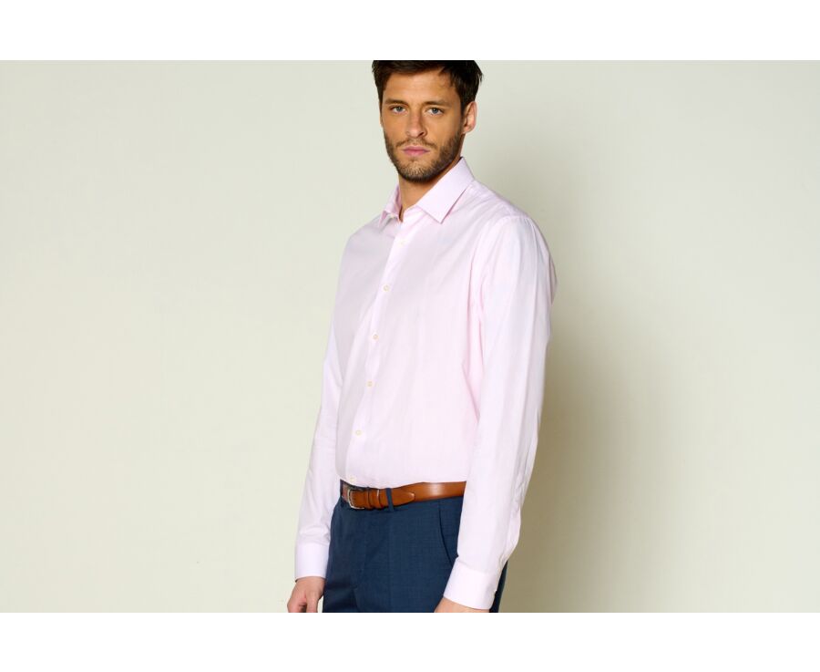 Chemise Rose et Blanche en coton - Col français - GUILHEM CLASSIC