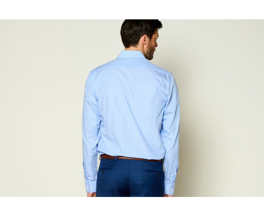 Chemise Bleue à rayures blanches en coton - Col français - BERTELIN CLASSIC