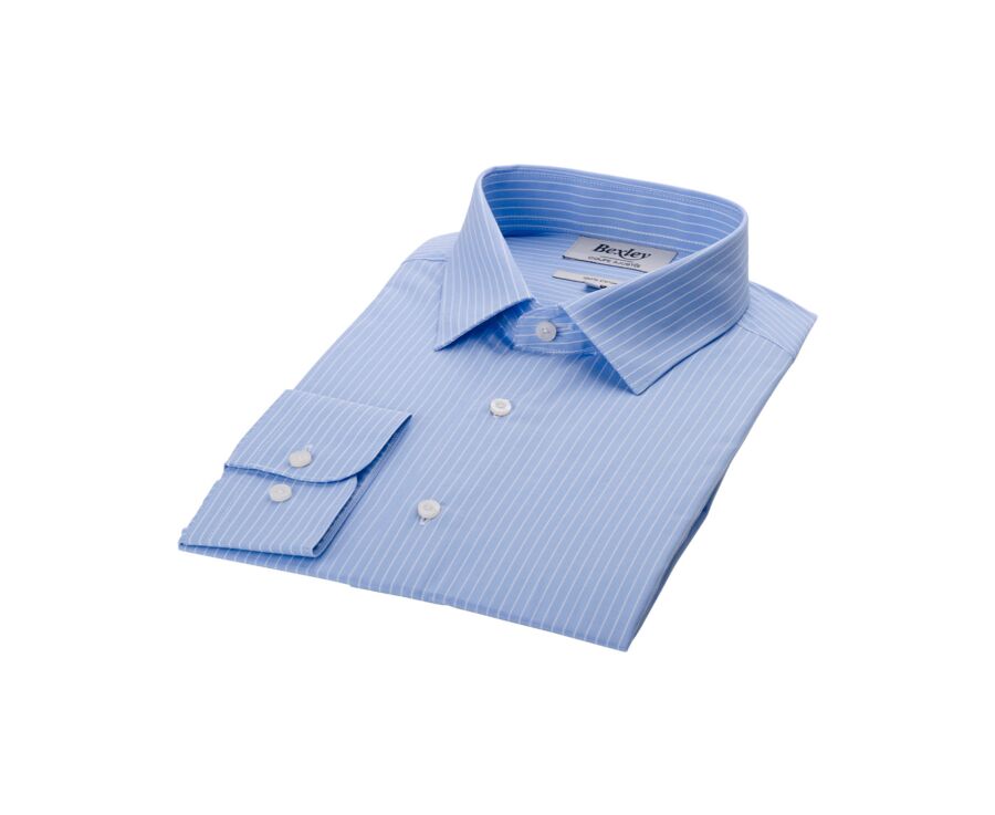 Chemise Bleue à rayures blanches en coton - Col français - BERTELIN CLASSIC