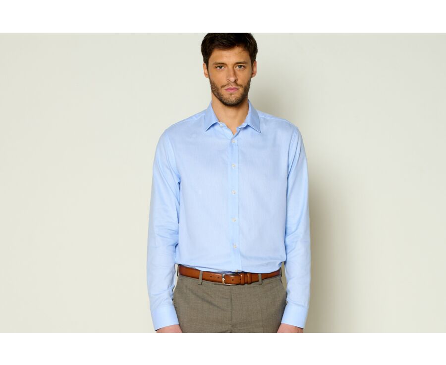 Chemise coton bleu clair - Col français - ANSBERT
