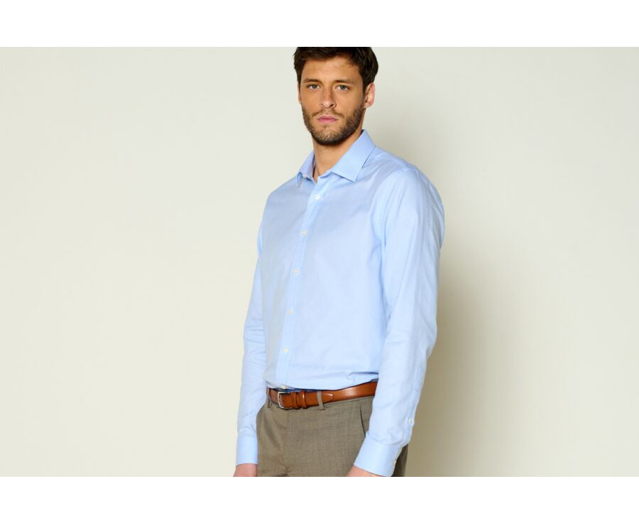 Chemise coton bleu clair - Col français - ANSBERT