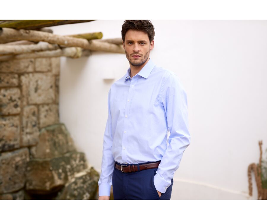 Chemise popeline rayée Bleu Ciel - CLAUDIEN