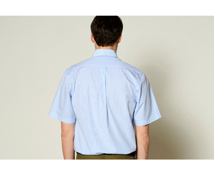 Chemise coton blanche à petits carreaux bleu clair - GLENN MC