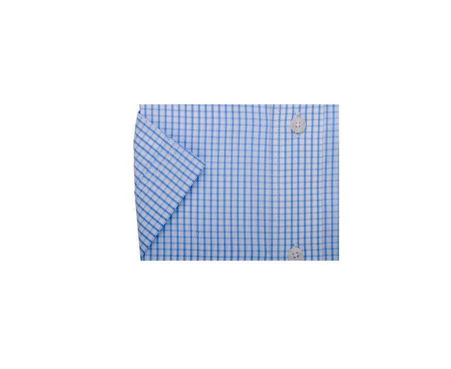 Chemise coton blanche à petits carreaux bleu clair - GLENN MC